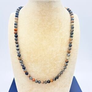 Natural Jasper Necklace • 6mm Stone Beads • Sterling Silver 925 Clasp • Unisex